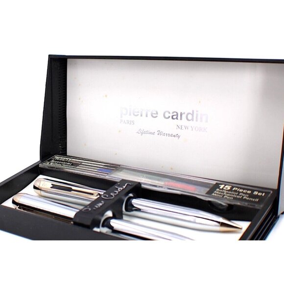 Pierre Cardin Ballpoint Pen & Mechanical Pencil W/Mini Pen Silver/Gold 15 pc Set - Picture 3 of 5